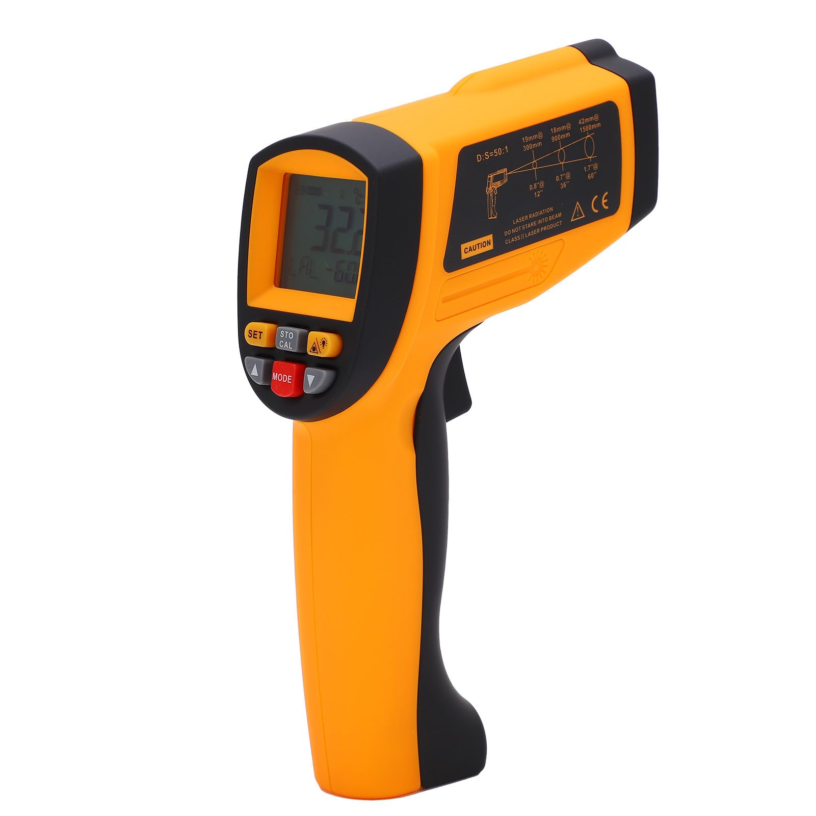 GM1651 Termómetro de mano infrarrojo sin contacto con posicionamiento láser de un solo punto y retroiluminación LCD para uso industrial - Rango de 30 a 1650 grados Celsius -