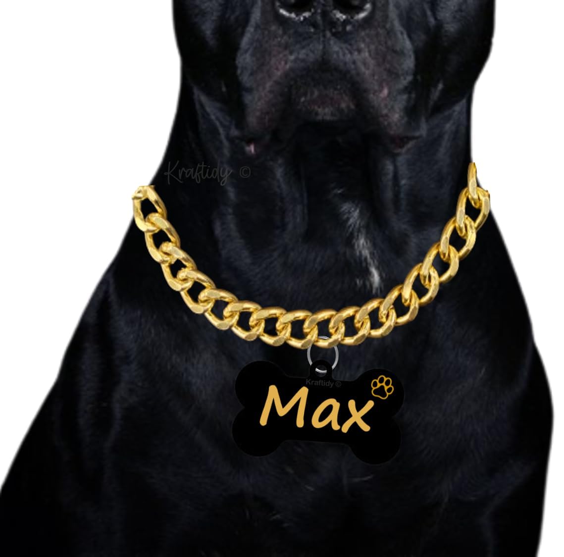 Kraftidy Dog Gold Chain Collar With Name Tag Id Customized For Large Medium Dogs And Small Puppies Neck Collar Choke Chain With Dog Name (Gold) (With Name),24 X 3.8 Cm