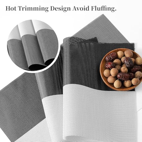 Image of OXSAM Placemats, Heat Insulation Non-Slip Vinyl mats, Stain-Resistant Tablemats for Home and cafe Dining Table Decor (Black & White, Pack of 6)