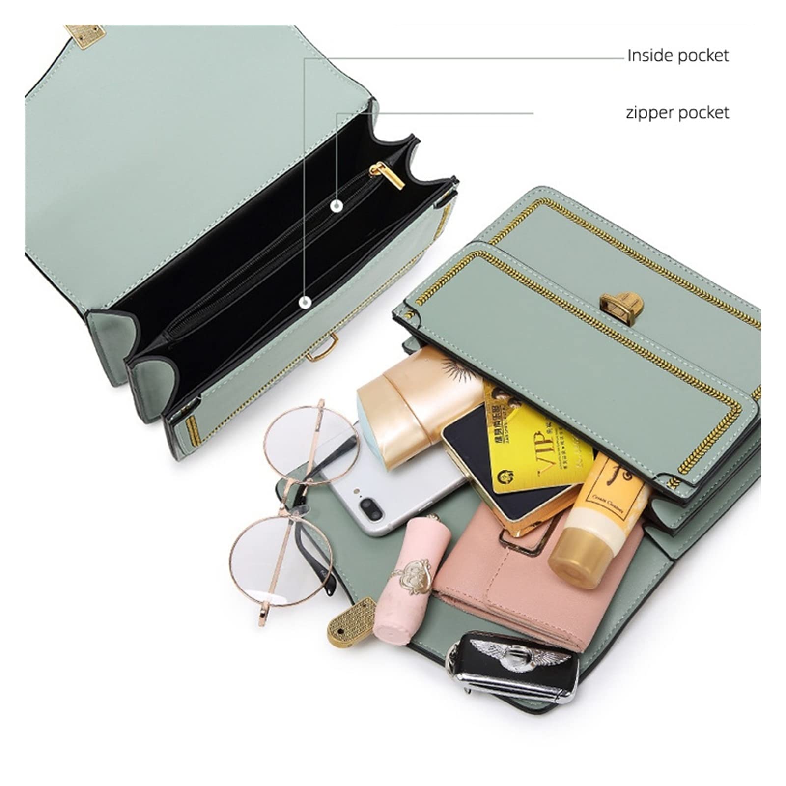 Bolsos de Lujo de Moda Bolso de Mensajero de PU Bolso Bandolera para Mujer Bolsos pequeños con Solapa Bolsos de Hombro con Cadena sólida para Mujer Moda y Versátil (Color : 5, Size : 8 * 6 *