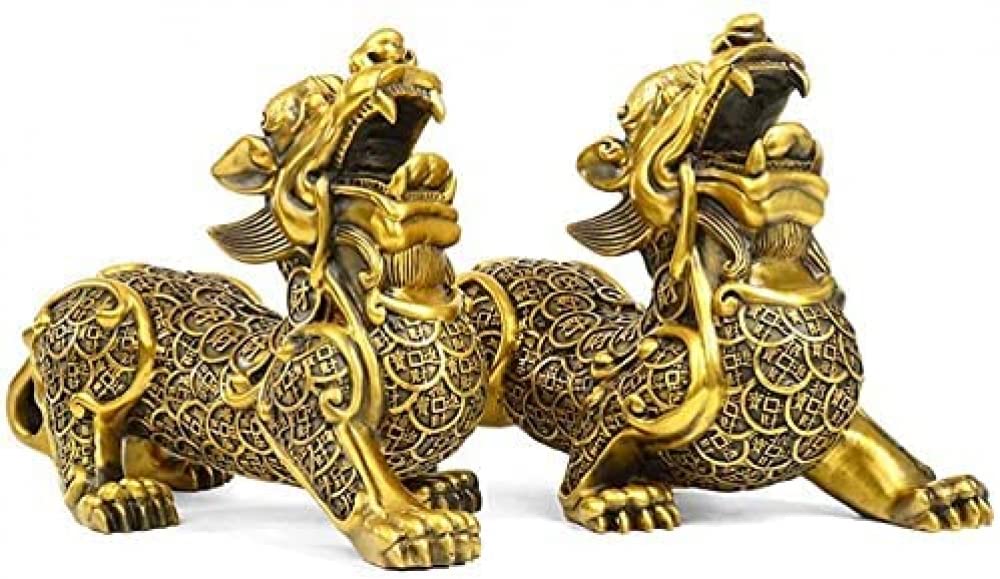 CNfhFRY statue， 2pcs Stunning Home Garden Ornament Sculpture Decoration, A Pair Pure Copper Pixiu Attract Wealth