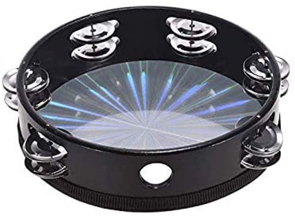 Tambor De Mano De Campanilla De Pandereta Radiante De Madera De 10 Pulgadas Con Jingles De Doble Fila Instrumento De Percusión De Cabezal De Tambor Reflectante