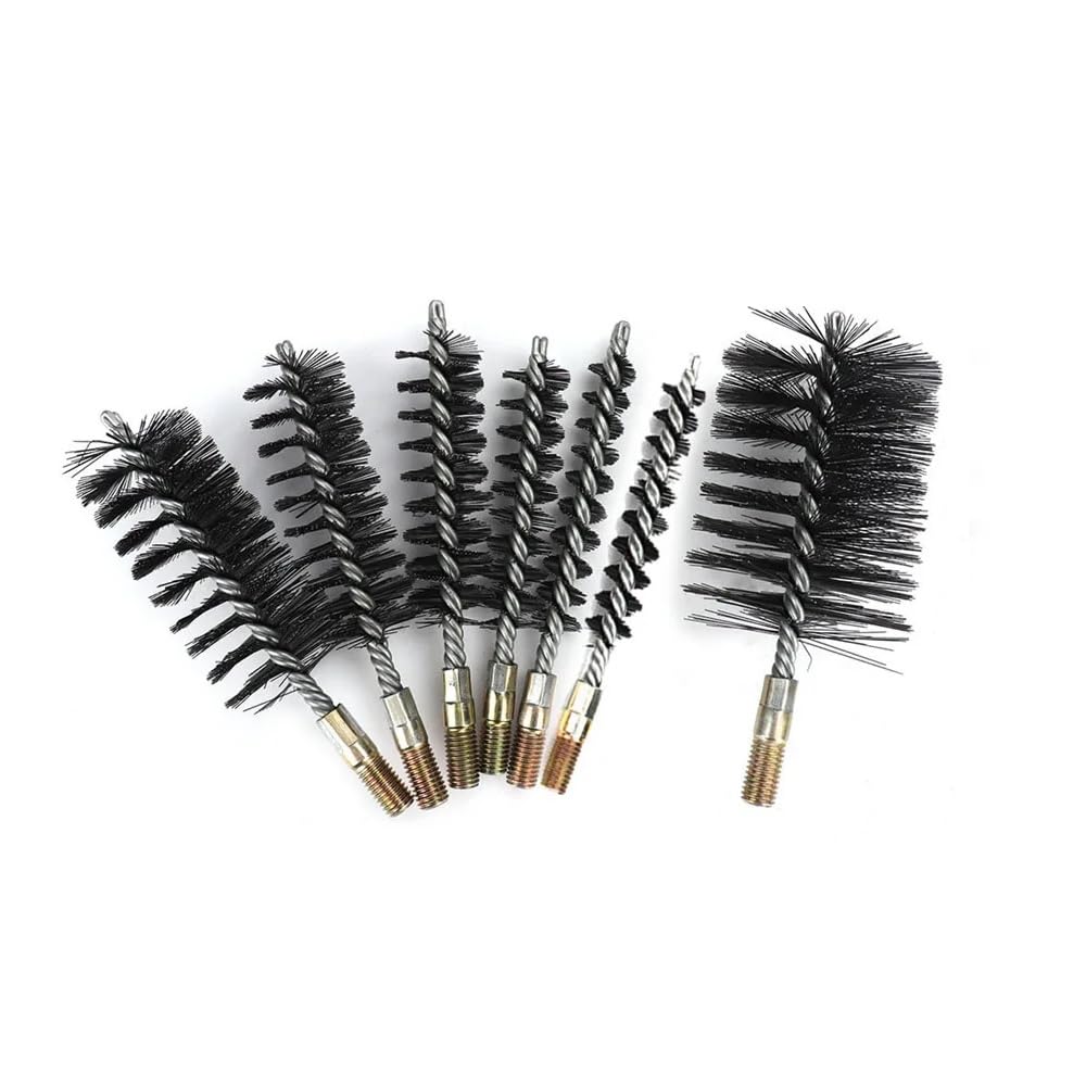 MiJunHD Steel Wire Tube Cleaning Brush Set, 7 Sizes Round Chimney Cleaning Brush