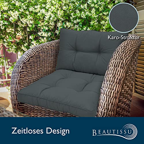 Beautissu Lounge Kissen Outdoor 70x70 cm Grau – Bequemes Sitzkissen Gartenstuhl 10 cm dick Sitzpolster Auflagen für Rattanmöbel Gartenmöbel Polster für Stühle Sessel Stuhlauflage Indoor – xLuna