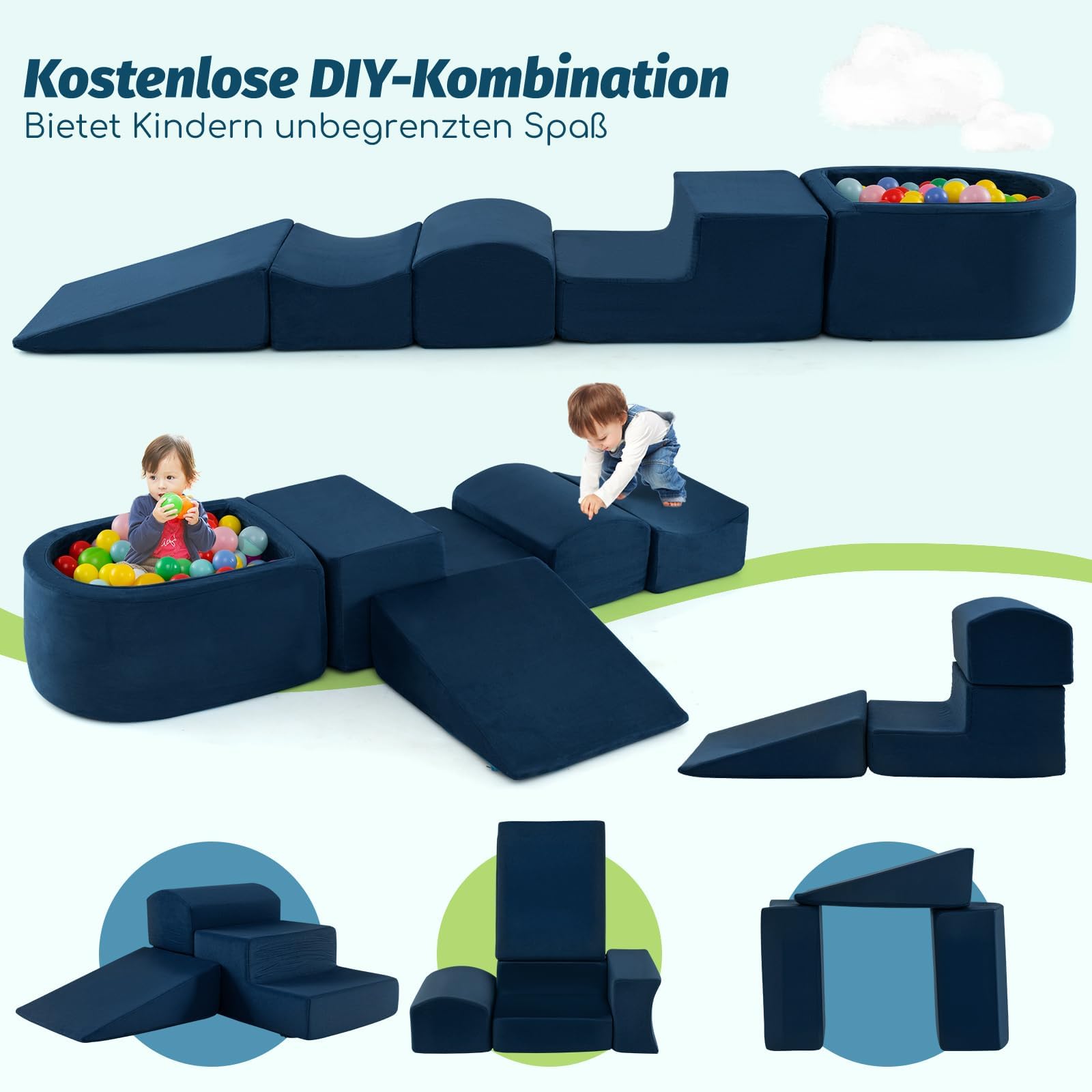 FANTASK 5 pezzi di mattoncini da costruzione grandi, blocchi da arrampicata soft, con vasca per palloni (blu navy), blu navy