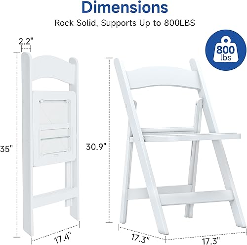 Miniatura 2 de Sillas plegables de resina blanca, sillas apilables con asientos acolchados, capacidad de peso de 800 libras, silla cómoda - Sillas plegables para