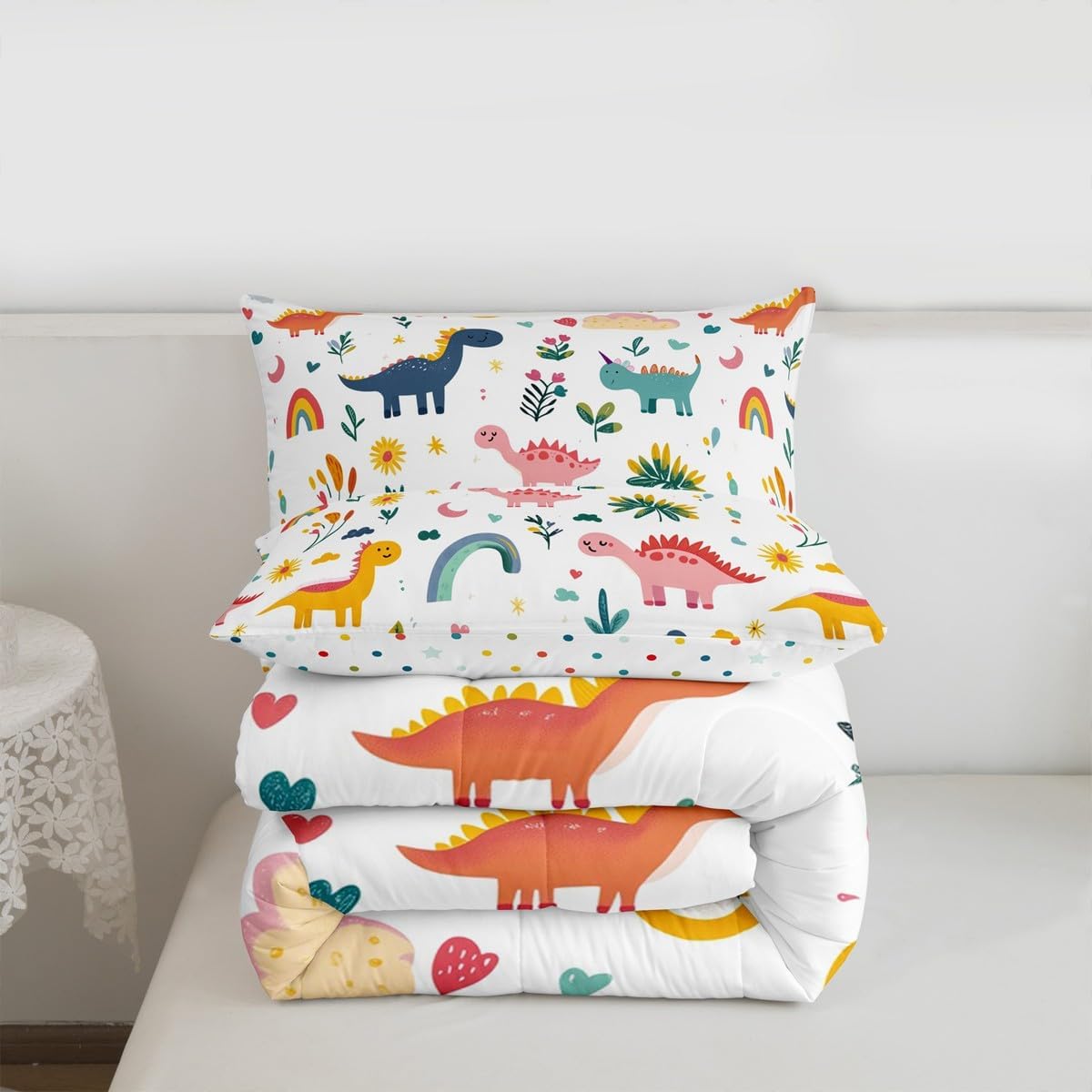 Feelyou Colorful Dinosaur Kids Comforter Set Twin Size Jungle Dino Bedding Set Wild Animal Duvet Quilt for Kids Boys Girls Bedroom Dino Print Decor Microfiber Ultra Soft Breathable