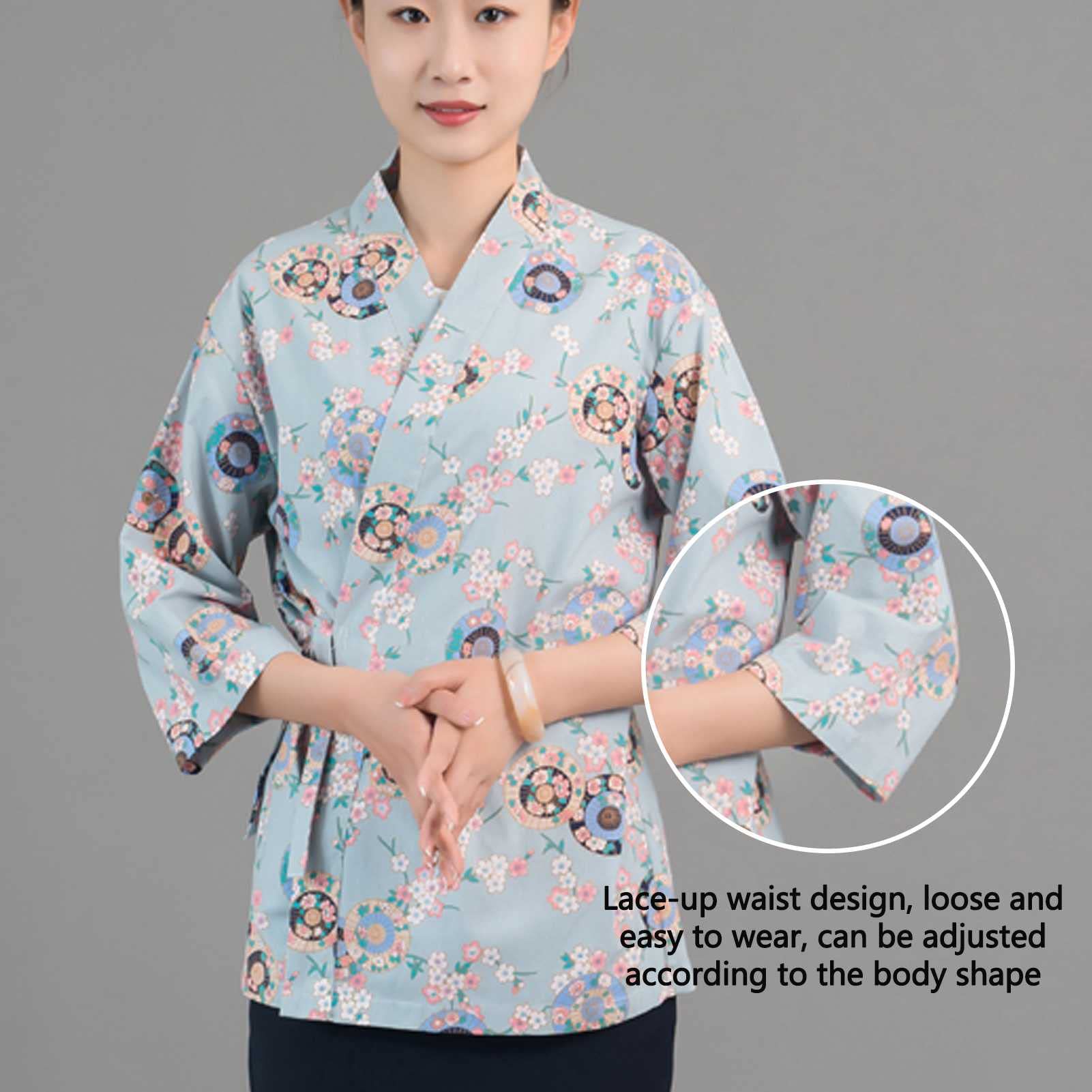 Chaqueta Hostelería Unisex De Manga 3/4, Uniformes Chef Mujer Kimono Chaqueta de Cocina con Impresión