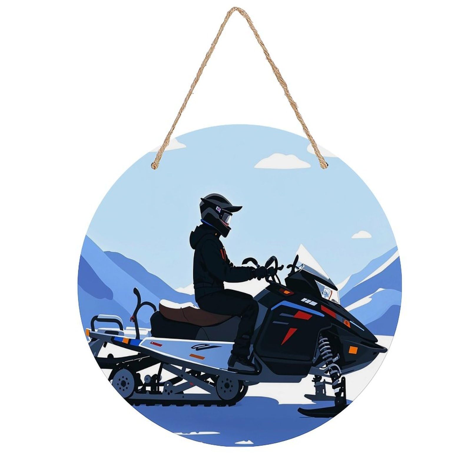 FekiLoot Snowmobile Wall Art Decor Rustic Welcome Sign Round Wood Hanging Sign Decoration Wood Plaque Door Hanger Wooden Signs Wall Hanging Decor Housewarming Gift for Home Outdoor Indoor