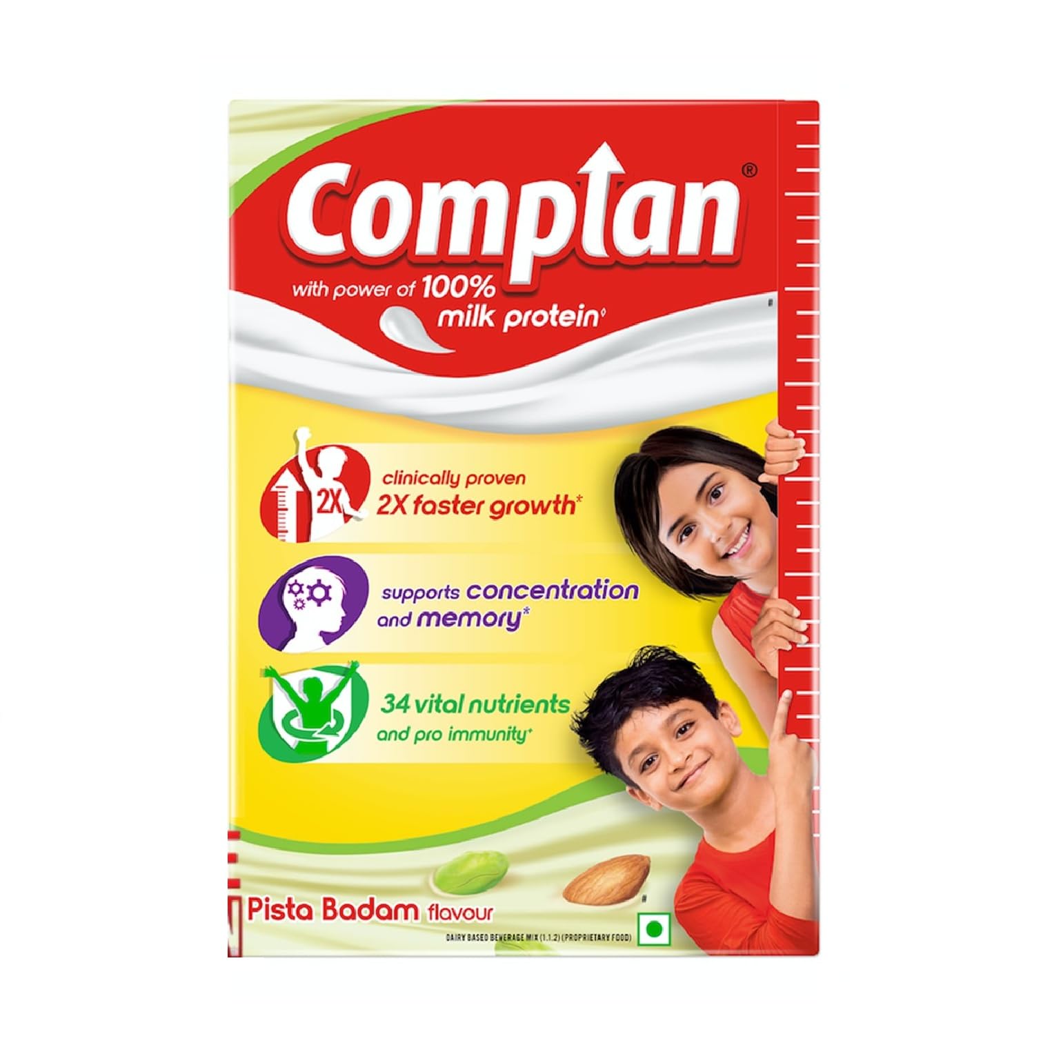 Complan Nutrition Drink Powder for Children, Pista Badam Flavour, 500 g Carton | Nutrition drink for kids with protein & 34 vital nutrients