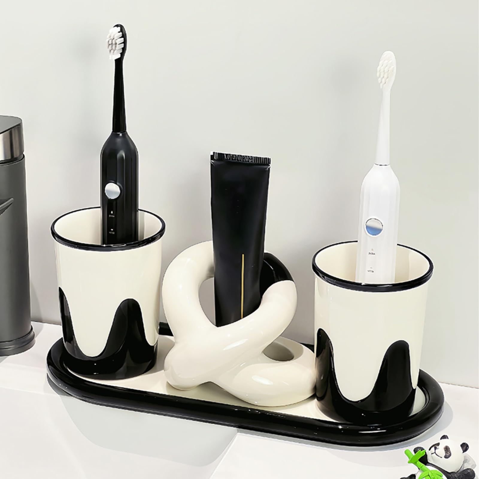 Keramik-Mundspülung mit schwarz-weißem Farbkontrast für die Tasse zu Hause, frische und exquisite Persönlichkeit, schwarz-weißer Farbkontrast