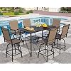 PHI VILLA 7 Piece High Patio Bar Dining Set Bar Height Outdoor Table and Chairs Patio Furniture Set with 6 Patio Swivel Bar Stools 40 Table for Garden Yard and Terrace