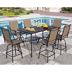 PHI VILLA 7 Piece High Patio Bar Dining Set, Bar Height Outdoor Table and Chairs Patio Furniture Set with 6 Patio Swivel Bar Stools & 40" Table for Garden, Yard and Terrace PHI VILLA 7 Piece High Patio Bar Dining Set Bar Height Outdoor Table and Chairs Patio Furniture Set with 6 Patio Swivel Bar Stools 40 Table for Garden Yard and Terrace