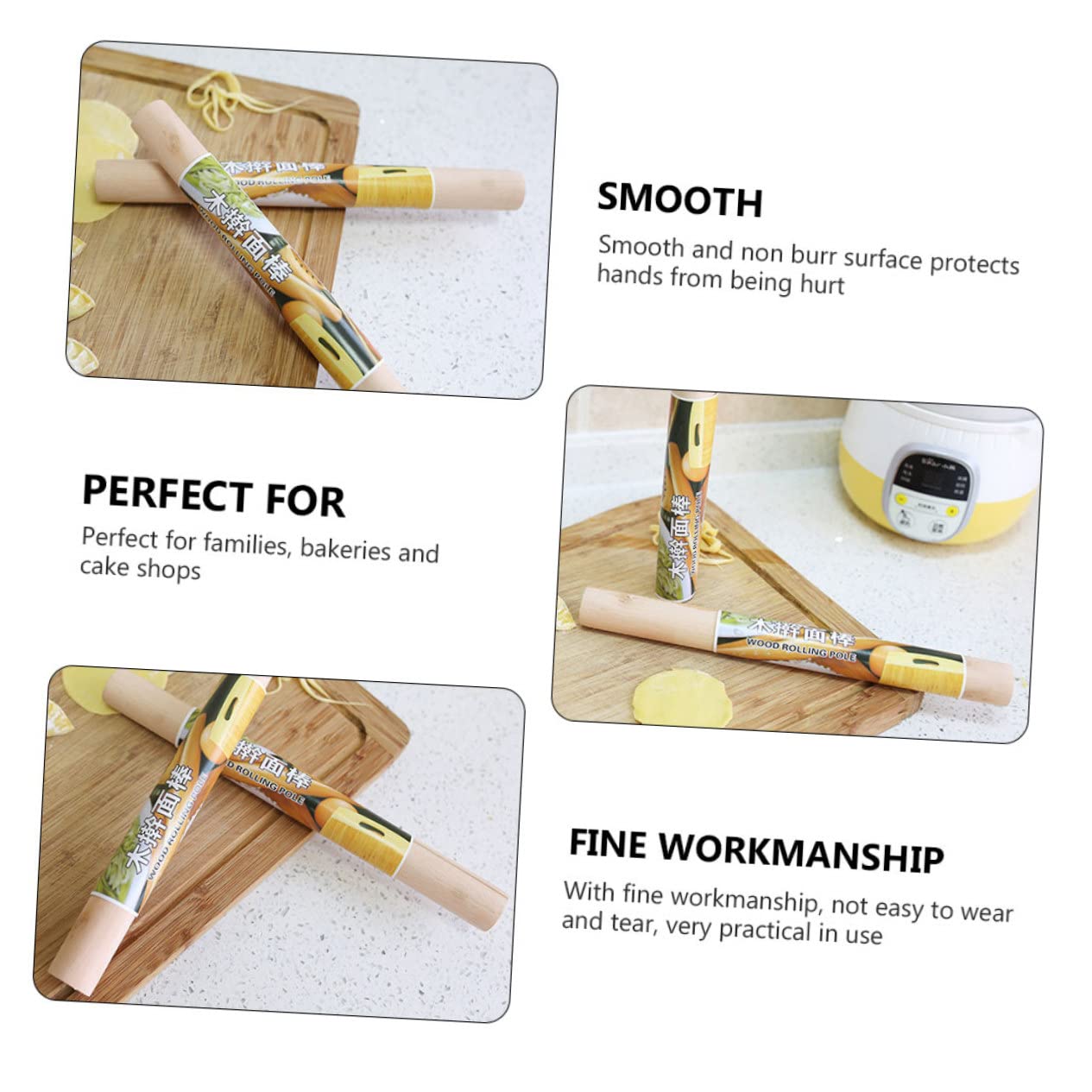 Rodillo de Madera para Amasar 10 Piezas, Superficie Lisa, Herramienta para Hornear Masa, Pastel y Albóndigas, Utensilio de Cocina para Familias y Panaderías, Adecuado