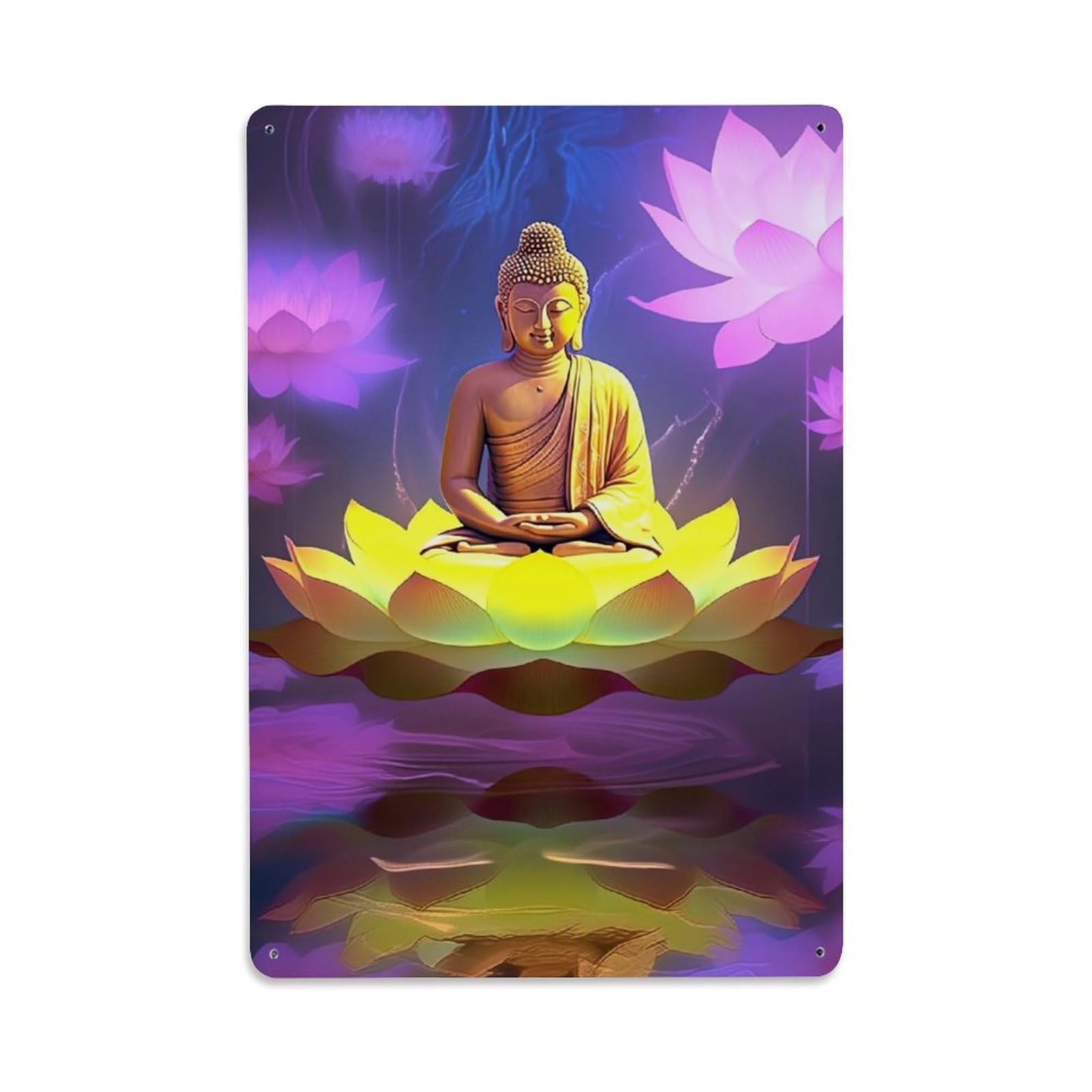 Temple Spiritual Guide Sacred Meditation Buddha Venerable Metal Tin Sign Plaque Wall Decor for Cafe, Man Cave, Club Bar, Office, Home Garden Round Metal Poster 8x12Inch
