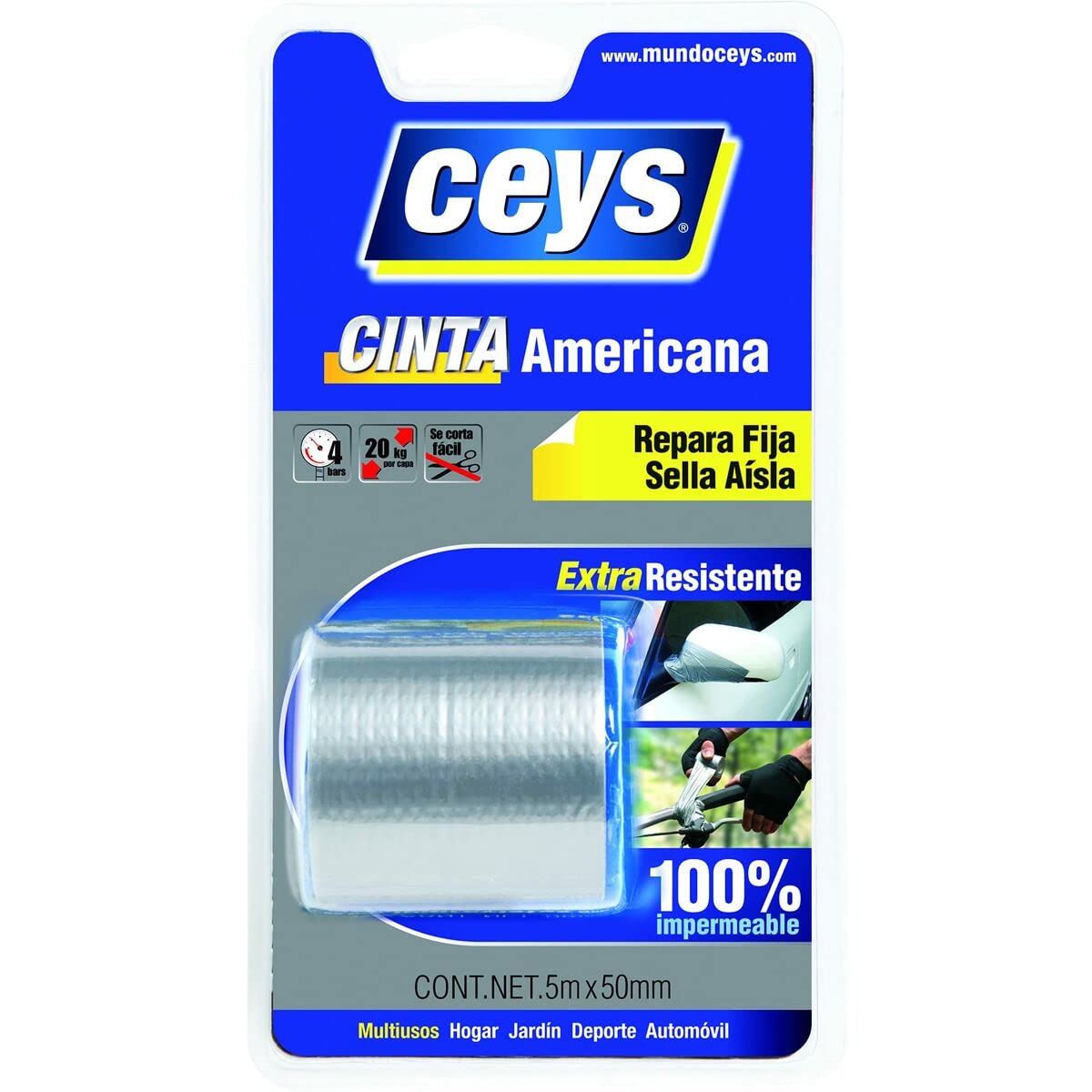 ceys - Tackceys - Cinta Americana Plata - Blister 5M X 50, Azul, 0