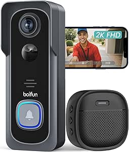 BOIFUN 2K Wireless Doorbell with Camera, PIR Human Detection, Night Vision, Easy Installation, Two-Way Audio, SD/Cloud Storage, IP66 Waterproof, Only Works with 2.4GHz WiFi asin的图片