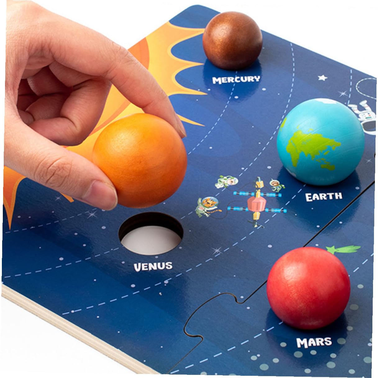 SUPVOX Puzzle in Legno dei Pianeti Solari per Bambini Piccoli, Gioco Educativo di Abbinamento Cognitivo Spaziale Otto Pianeti e Base Liscia, Giocattolo Interattivo per Apprendimento Stem
