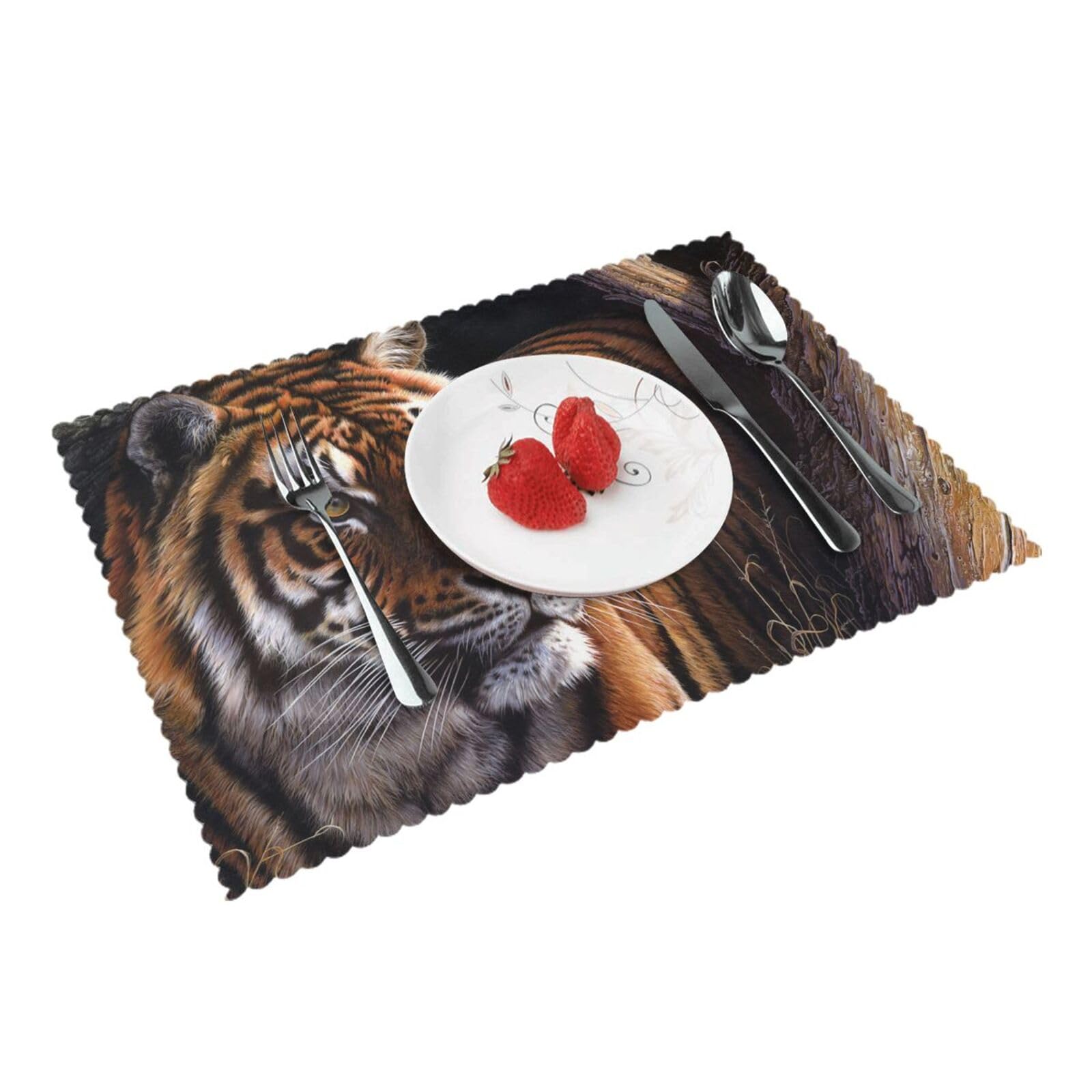 4 PCS Heat Resistant Placemat 45x30 CM, Bengal Tiger Printed Non-Slip Place Mats for Kitchen Dining Table Indoor Outdoor