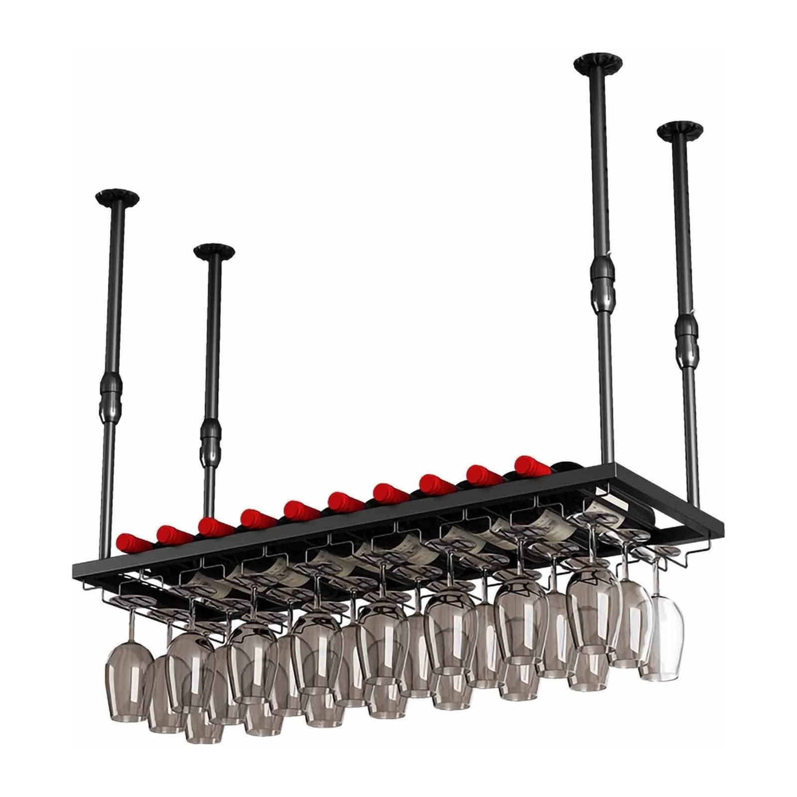 Porte-verres à vin suspendu noir 100x30 cm pour plafond de bar