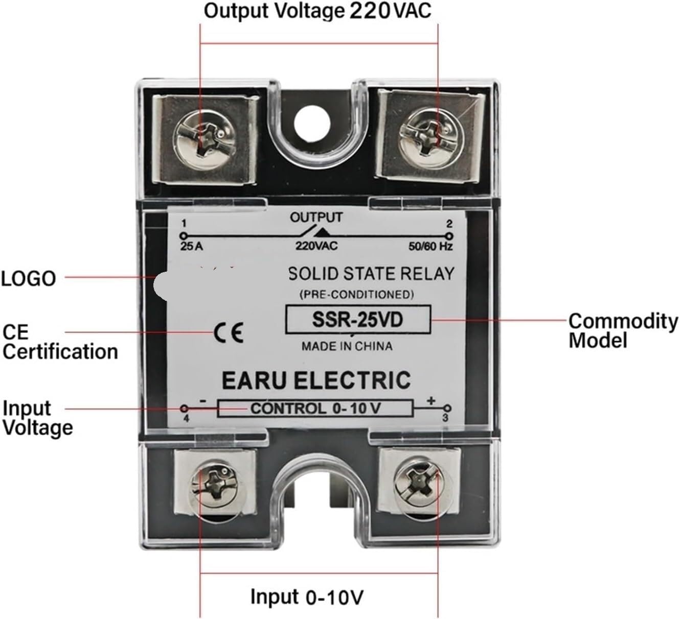 SSR-10VD SSR-40VD SSR 25A 80A 100A Single Phase Solid State Relay Voltage Regulator Module Input 0-10V Output 220VAC Radiator(10A) Controls Relays