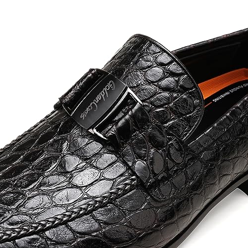 Image of Mens Leather Penny Loafers, Classic Crocodile Printed Business Dress Shoes with Metal Buckle Slip on Penny Shoes for Mens