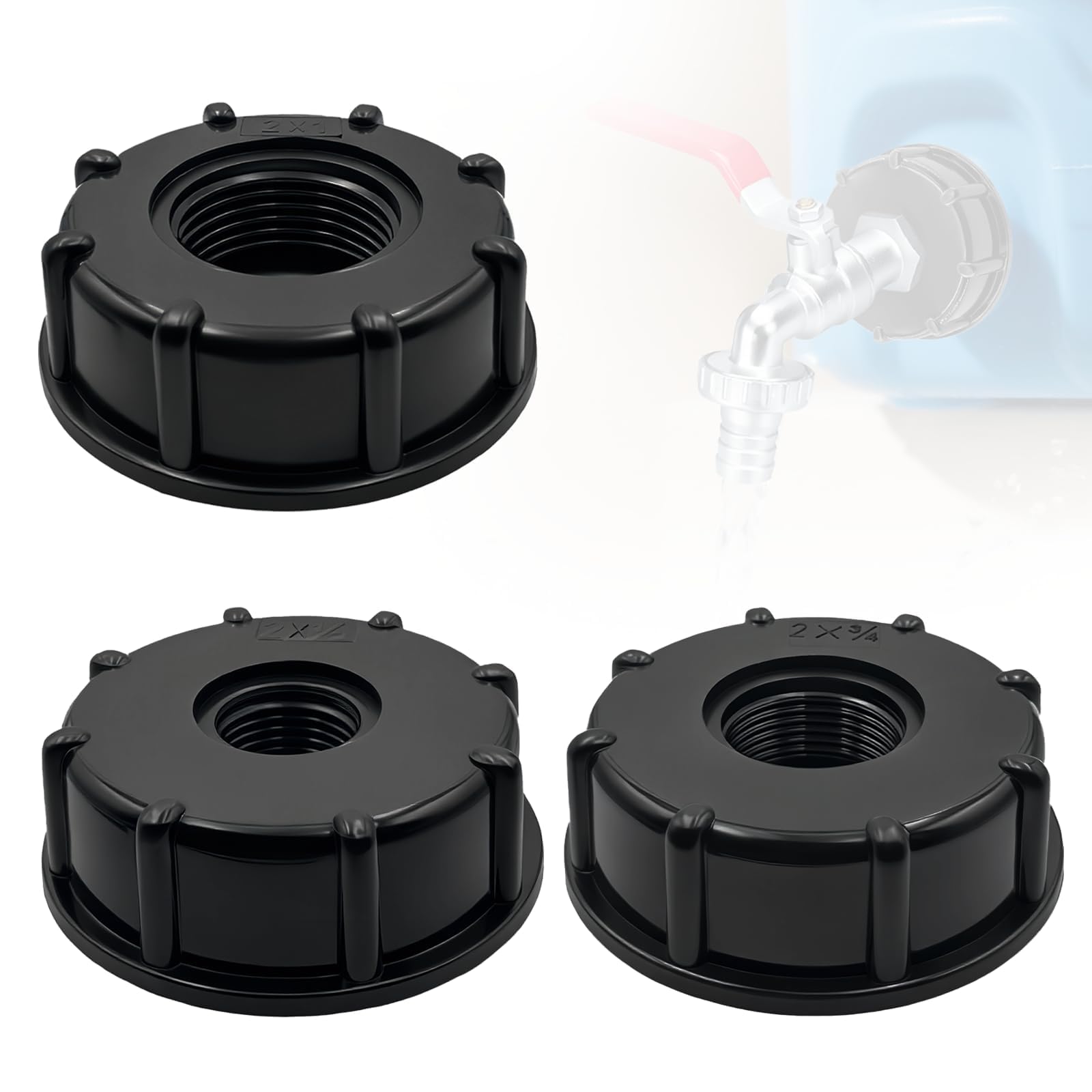 Kit 3 Adaptateurs IBC Avec Filetage Intérieur - Bouchon Cuve 1000L S60x6 - Pour Robinet Jardin 1/2, 3/4, 1"