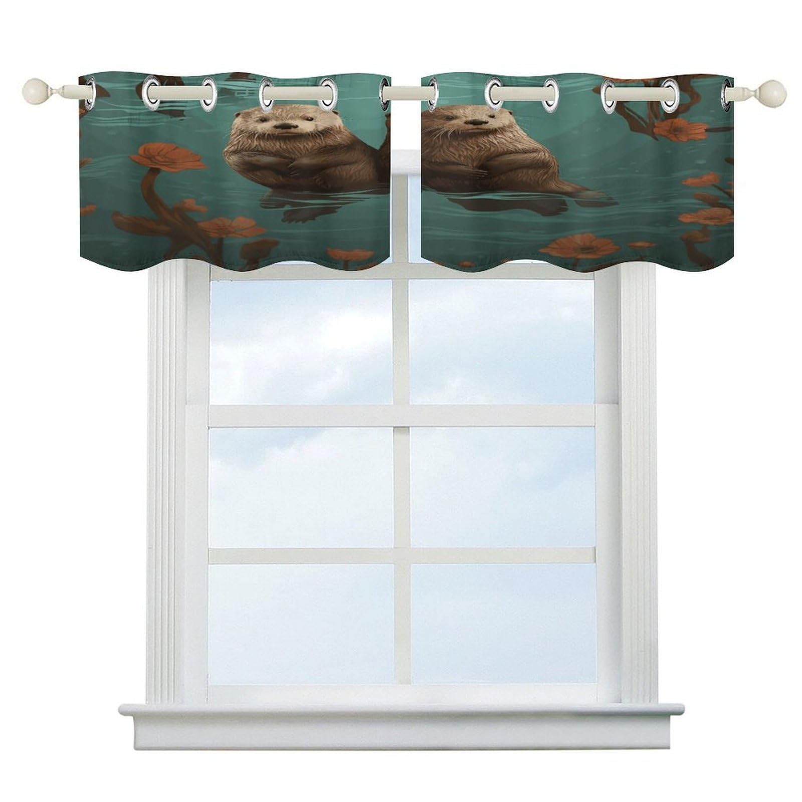 Fekiloot Style Otters In Love Short Curtains Valance Curtain