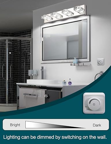 Miniatura 3 de SOLFART Iluminación LED para baño, 4 luces, regulable, moderno, de vidrio, acero inoxidable, luz de pared sobre espejo