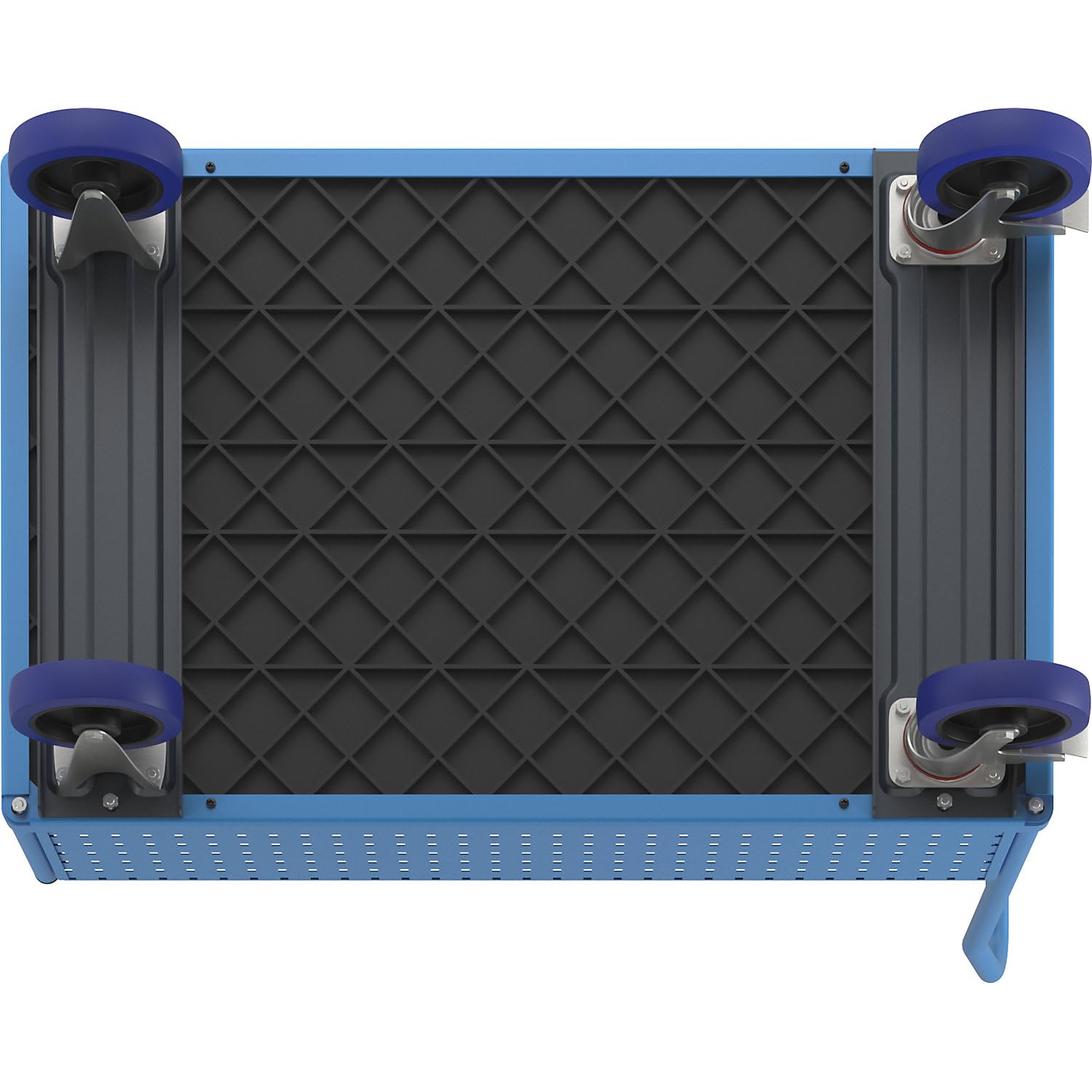 eurokraft pro | Plattformwagen | Mit 4 halbhohen Lochblechwänden, LxB 1250 x 800 mm, Vollelastik