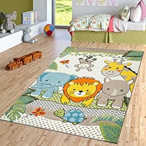 Paco Home Kids Room Rug Cute Zoo Animals Jungle Lion and Elephants in 3D Effect Colorful, Size: 2’8″ x 4’11”