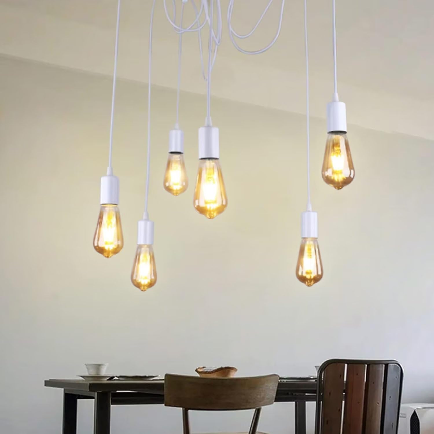 Lampadario a sospensione Edison classico, E27 luci ragno bianco 2m cavo regolabile 6 luci, plafoniere moderne per camera da letto cucina bar