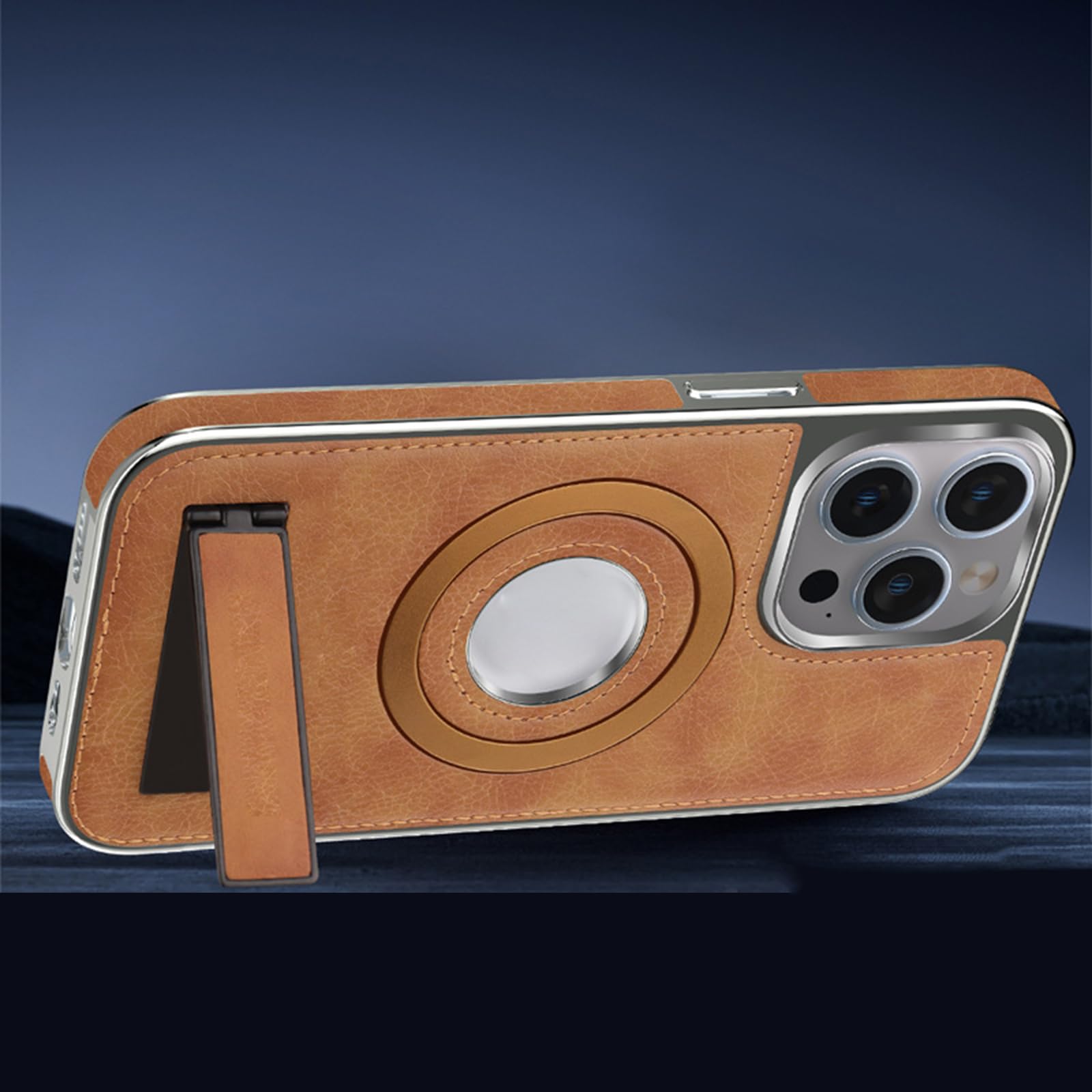 Etui na iPhone 16 Pro Max/16 Pro/16 Plus/16, ze stojakiem w stylu biznesowym magnetyczne skórzane etui na telefon logo widoczna powłoka ochronna, fioletowy, 16