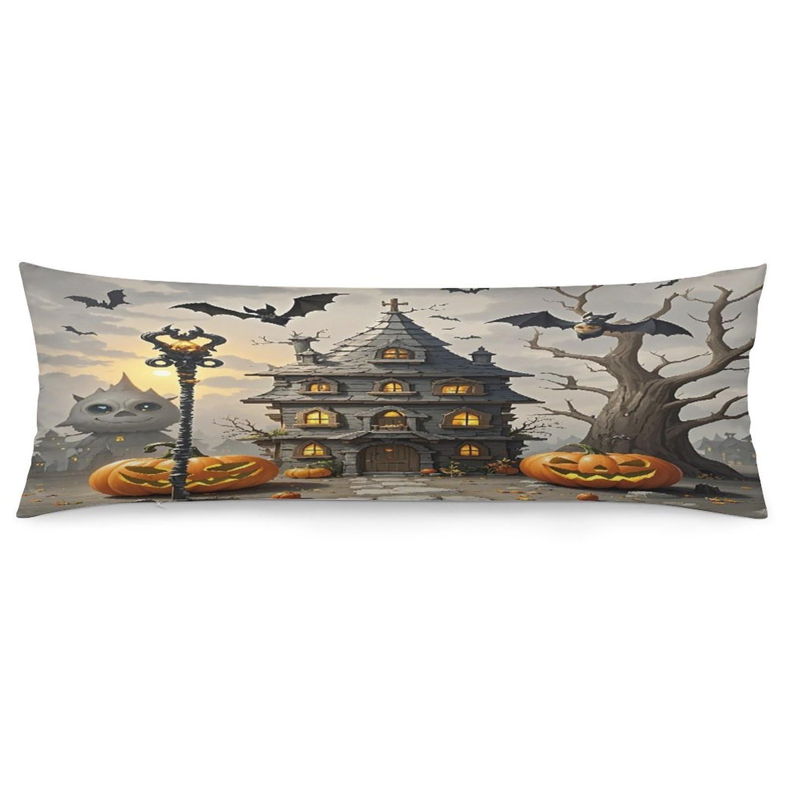 Pumpkin Haunted House Pillowcase Long Body Pillow Cover Soft Decorative Body Pillow Case Breathable Large Pillowcase Cute Cozy Pillow Protector for Bed Sofa Couch Room 18.9 X 53 Inch