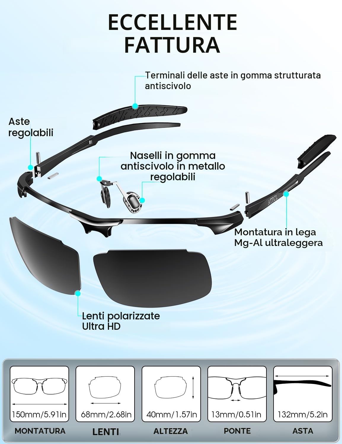 ATTCL Occhiali da sole polarizzati da uomo, per pesca, golf, protezione UV400