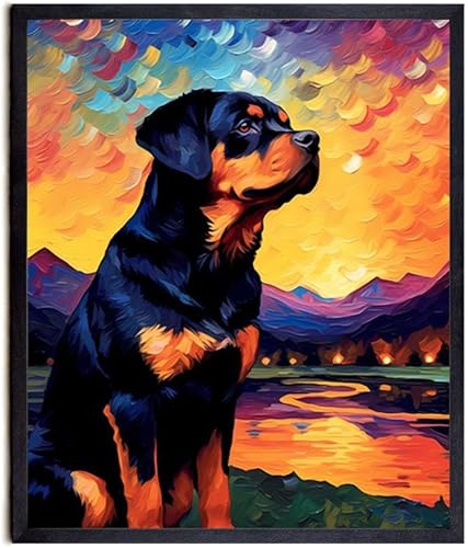 Bestbuddy Pet 11 x 14 sin marco noche estrellada Rottweiler perro mascota familia animal amigo paz pintura al óleo impresión arte impresión póster