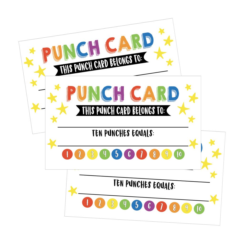 25 Rewards Punch Cards For Kids, Students, Teachers, Classroom, Business, Chores, Reading Incentive Awards For Teaching Reinforcement or Home Education Class Supplies Loyalty Encouragement Work Supply