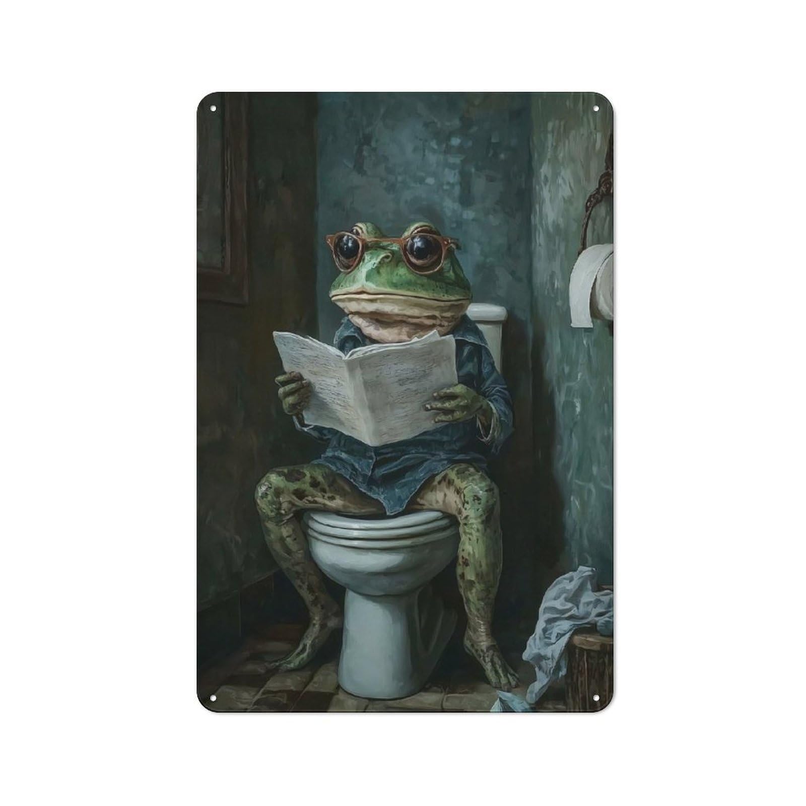 Junmoney Frog Toilet Newspaper Vintage Tin Sign 30X20cm With For Workshop Wall, For Makers And Diy Enthusiasts, For Retro Home Interiors