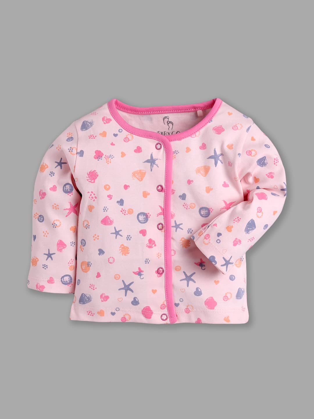 Baby Go Unisex Langarm-T-Shirt aus 100 % Baumwolle, vorne offen, 3er-Pack, weich und atmungsaktiv, mit Druckknöpfen, bequemes Schichtoberteil für Babys