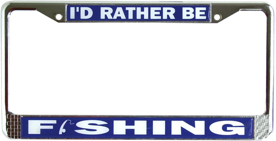 Skippers I'd Rather Be Fishing Chrome License Plate Frame Holder