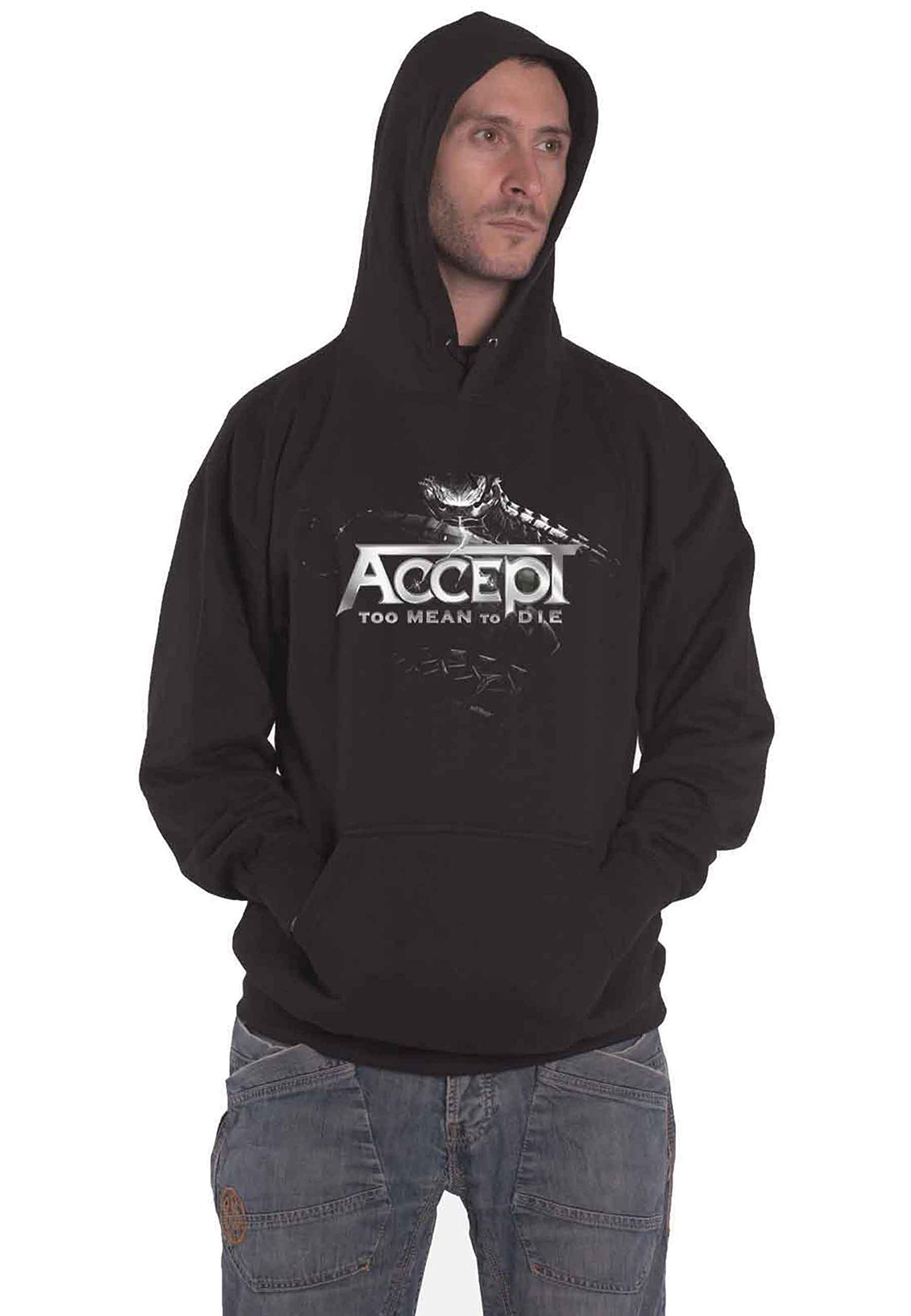 Accept Hoodie Too Mean to Die Band Logo Official Mens Black Pullover M