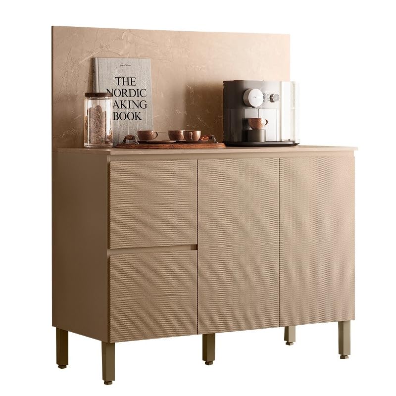 ACTUAL DIFFUSION Meuble de Cuisine Bas 3 Portes 2 Tiroirs Taupe et Crédence Marbre L 120 H 91.5 P 53.3 cm