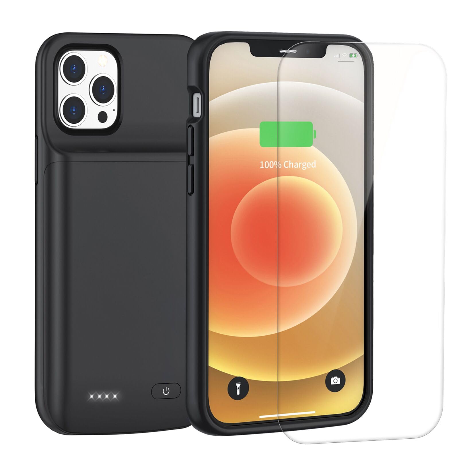 Funda de batería para iPhone 12/12Pro, Funda de carga portátil de respaldo de 7000mAh, cargador de batería de extensión recargable para iPhone 12/12 Pro Negro