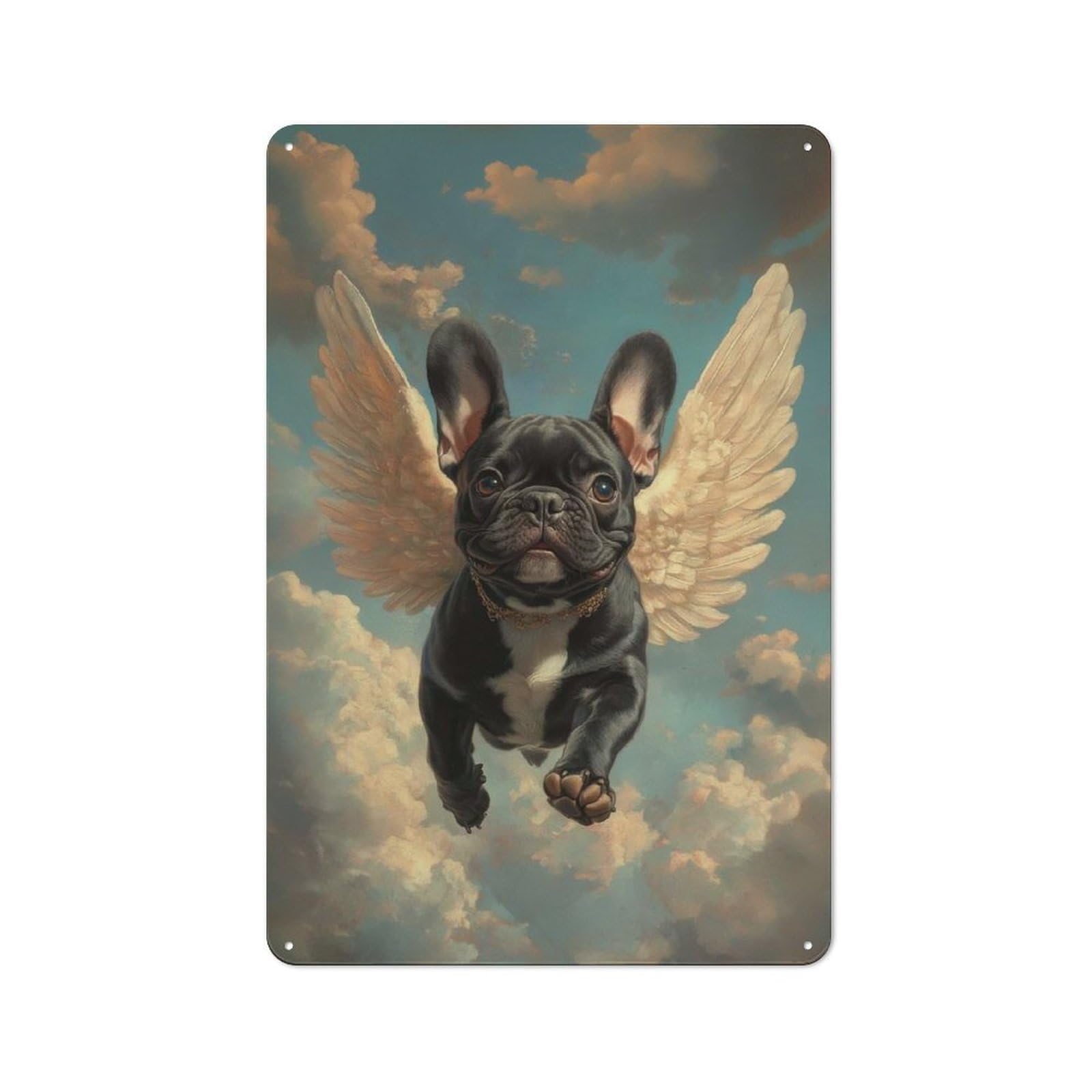 Junmoney Black French Bulldog With Angel Wings Pet Lo Ss Tribute Rustic Metal Sign 30X20cm For Lounge Or Reading Corner, For Reading Corner Decorators