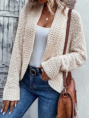 MakeMeChic Women's Popcorn Knit Long Sleeve Open Front Fuzzy Cardigan Sweater4