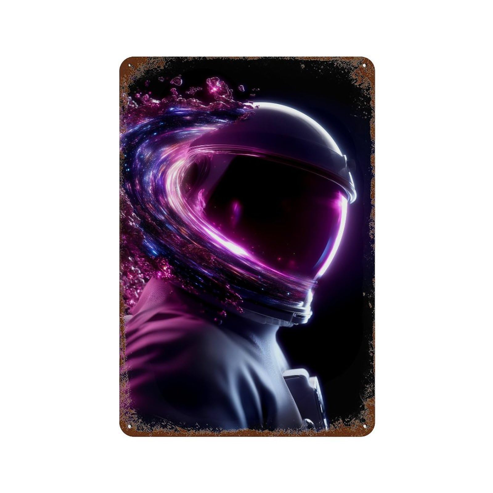 Cosmic Astronaut Helmet-5 Rustic Tin Plaque 11.8"x7.9", for Pub, Kitchen And Man Cave Decor, Vintage Wall Decor