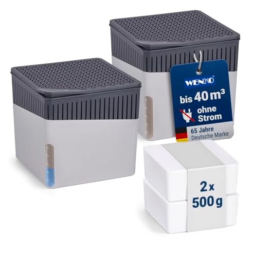 WENKO Luftentfeuchter Grau 1 kg - Raumentfeuchter, für Räume bis 80 m³, 23 x 15 x 15 cm, Hellgrau 8 WENKO Raumentfeuchter Cube Grau 500 g