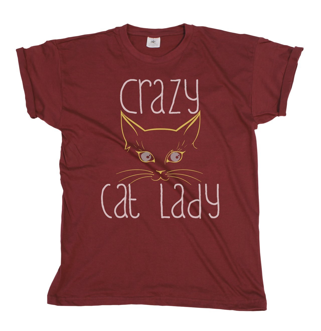 Crazy Cat Lady, Women's Oversized Novelty Kitten Pet Organic Cotton Slogan T-Shirt Burgundy