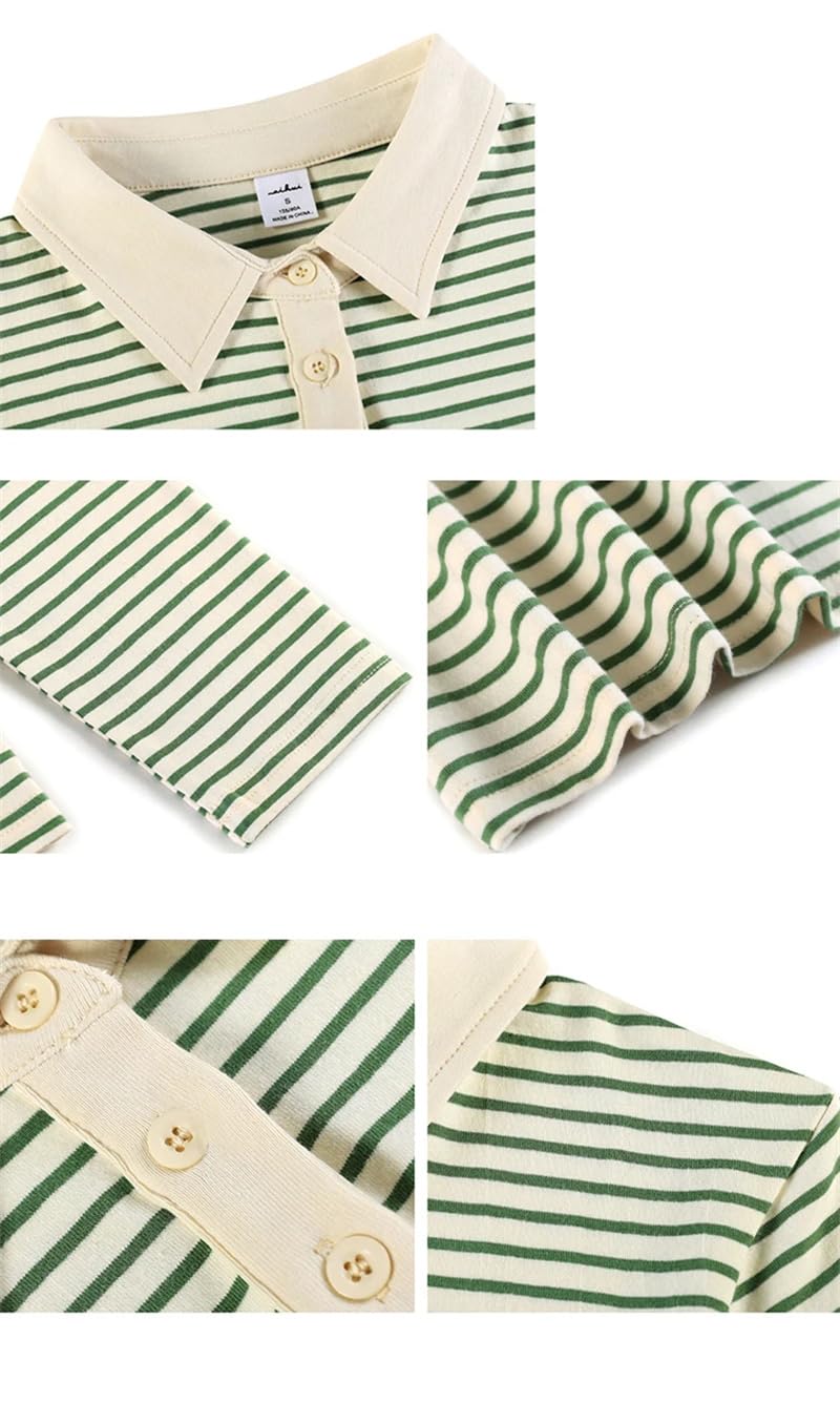 REHJJDFD Polo da donna a maniche lunghe a righe primavera autunno cotone elasticizzato t-shirt top