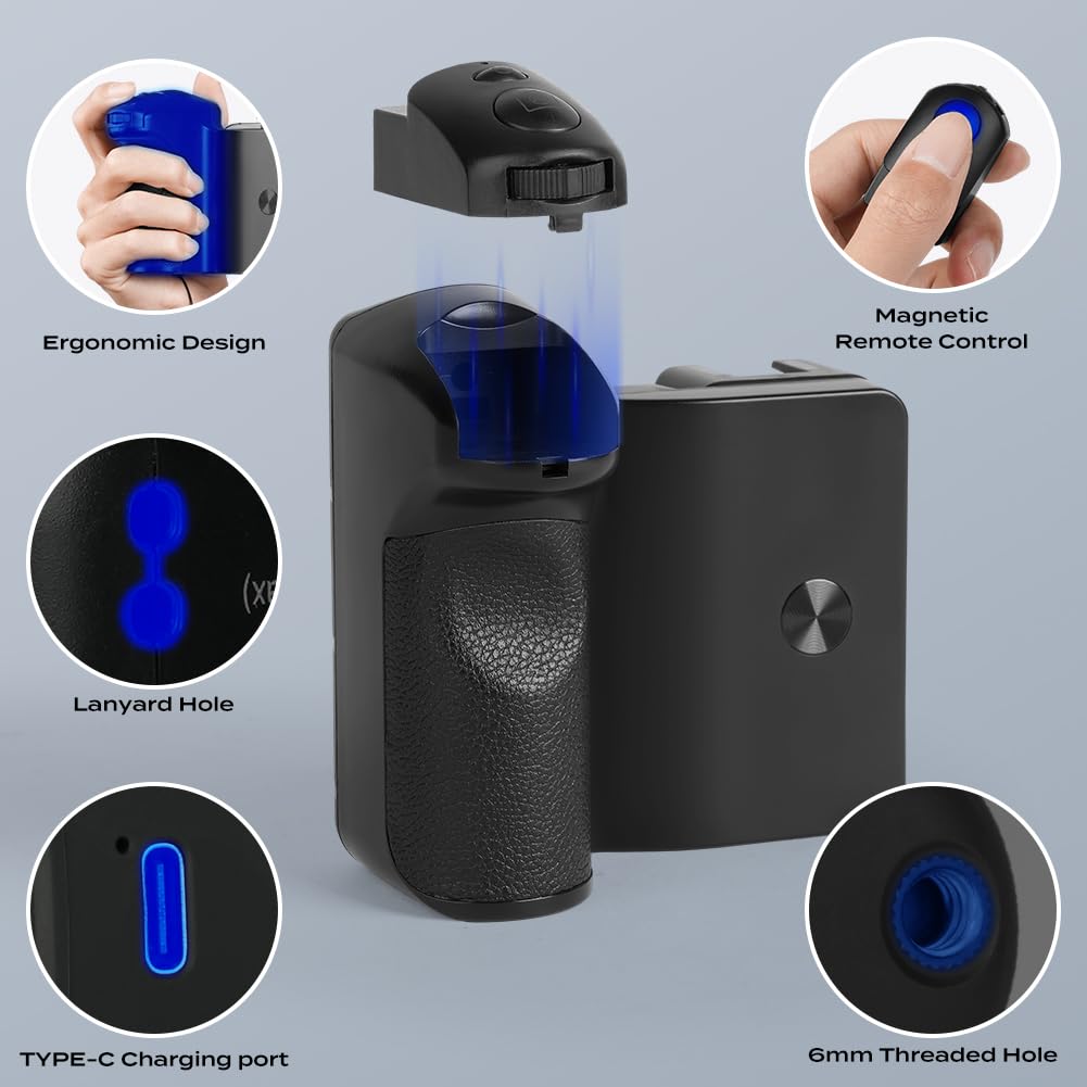 HOTUT Support de Poignée Smartphone, PoignéE Détachable Bluetooth Obturateur Camera, Peut utilisé comme Banque Alimentation 5000 mAh, Trépied Portable pour Selfies Prise Vidéo pour à iPhone Android